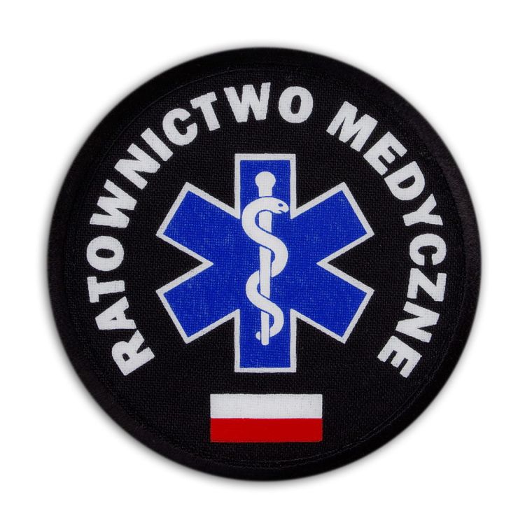Emblemat kolorowy RATOWNICTWO MEDYCZNE z flagą na rzepie 8,5 cm