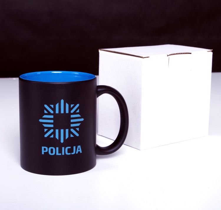 Kubek POLICJA 300 ml czarny z niebieskim wnętrzem KNO997