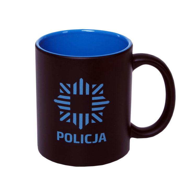 Kubek POLICJA 300 ml czarny z niebieskim wnętrzem KNO997