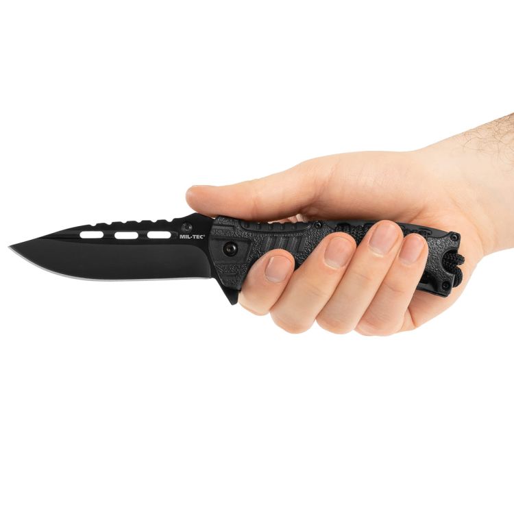 Nóż składany Mil-Tec Paracord Black z krzesiwem i gwizdkiem