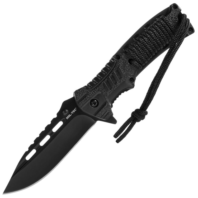Nóż składany Mil-Tec Paracord Black z krzesiwem i gwizdkiem