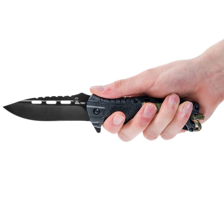 Nóż składany Mil-Tec Paracord Camo z krzesiwem i gwizdkiem