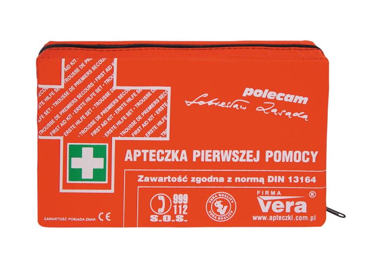 Apteczka samochodowa CLASSIC DIN 13164 w opakowaniu z tkaniny wodoodpornej Vera