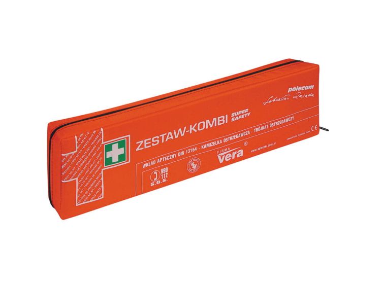 Samochodowy zestaw pierwszej pomocy SUPER SAFETY w opakowaniu z tkaniny wodoodpornej Vera