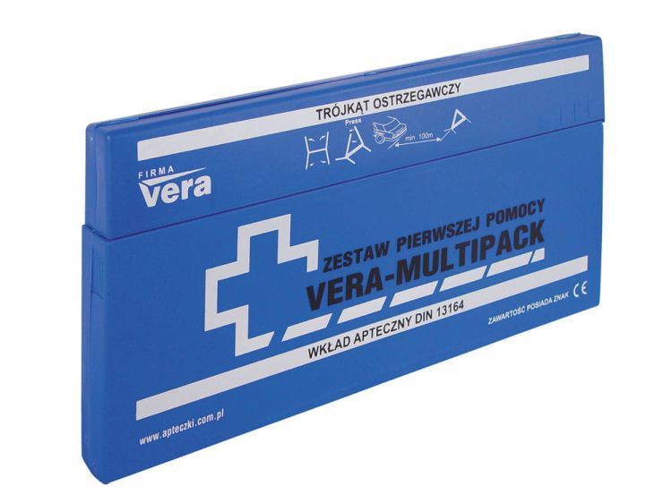 Samochodowy zestaw pierwszej pomocy VERA MULTIPACK w pudełku z tworzywa