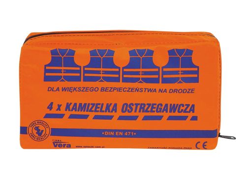 Zestaw 4 kamizelek ostrzegawczych w opakowaniu z tkaniny wodoodpornej Vera