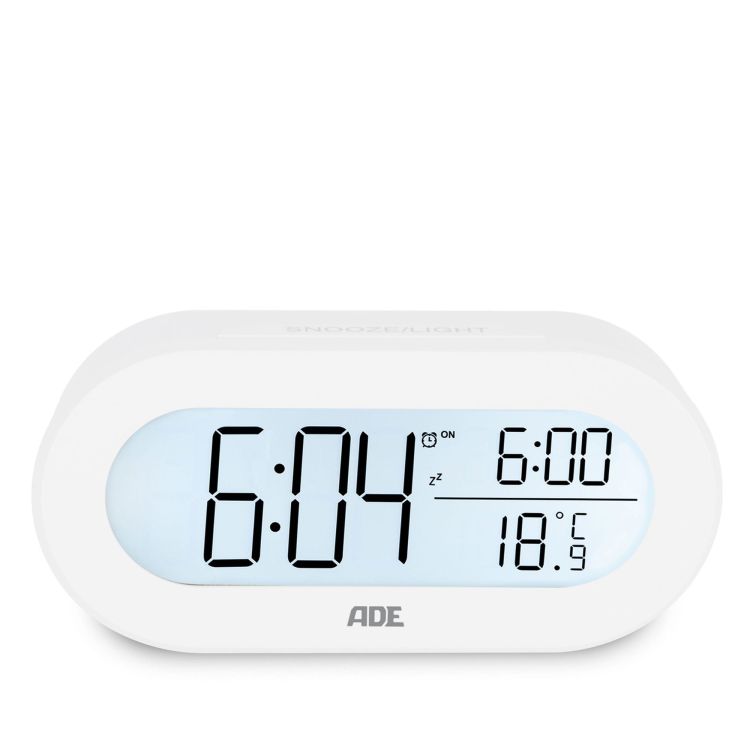 Budzik elektroniczny z termometrem ADE Home , 14×3×7 cm, biały