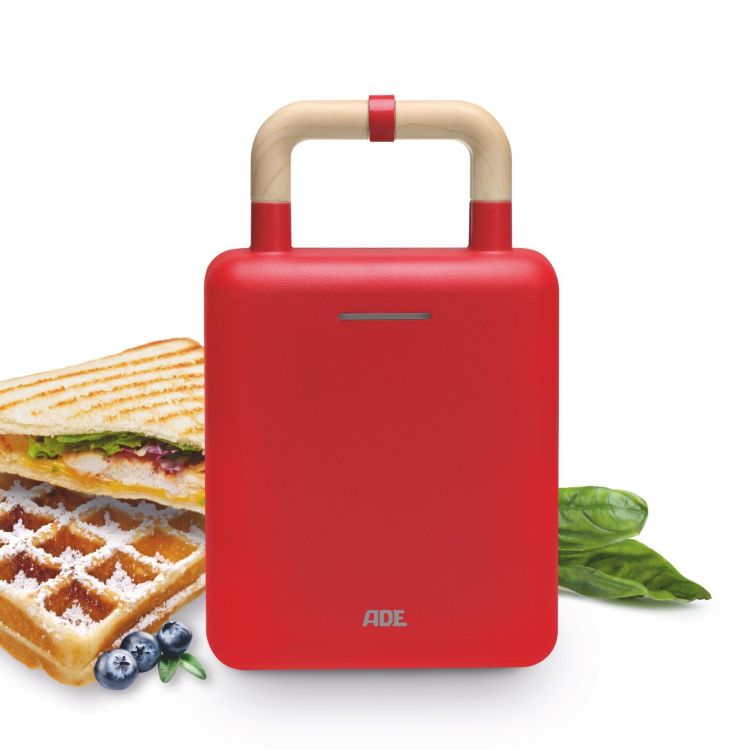 Opiekacz do kanapek gofrownica ADE Kitchen , 14×22,5×9,5 cm, czerwony