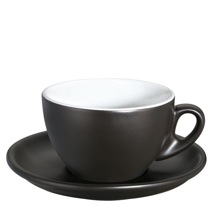 Filiżanka do cappuccino, ze spodkiem, 0,1 l, czarna matowa Roma / Cilio