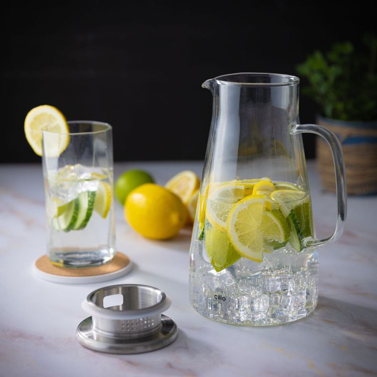 Dzbanek, szkło borokrzemowe/stal nierdzewna, 1,6 l, śred. 12,5 x 22,5 cm Emilia / Cilio