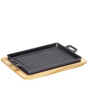 Patelnia grillowa na podstawce, 32 x 22 x 3,5 cm, żeliwo/drewno sosnowe BBQ / Kuchenprofi