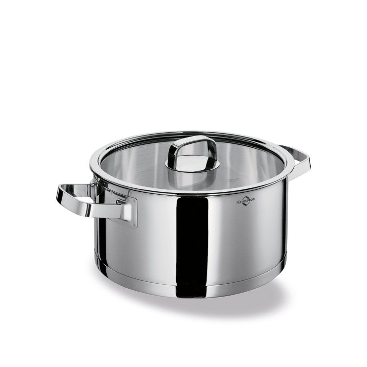Garnek niski z pokrywą, stal nierdzewna/szkło, 4,5 l, śred. 24 x 11,5 cm San Remo / Kuchenprofi