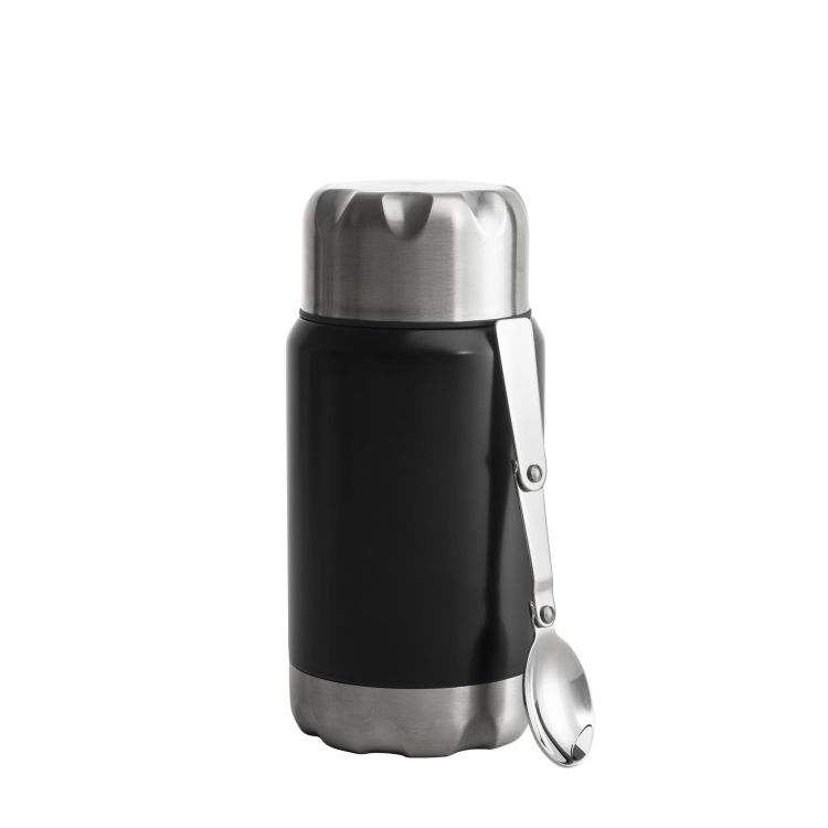 Termos obiadowy ze składaną łyżką mark, stal nierdzewna/miedź, 0,6 l, śred. 9 x 20 cm, czarny To Go / Sagaform