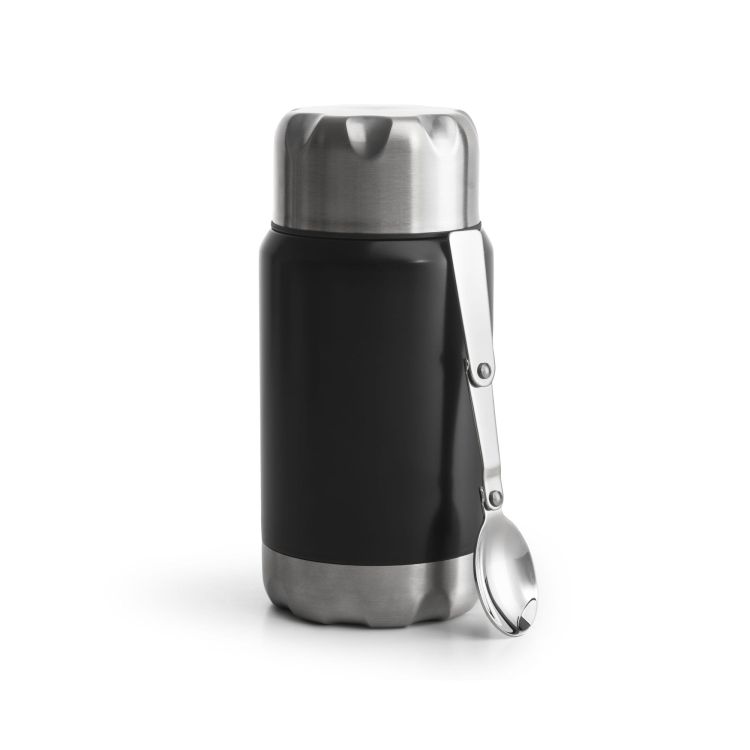 Termos obiadowy ze składaną łyżką mark, stal nierdzewna/miedź, 0,6 l, śred. 9 x 20 cm, czarny To Go / Sagaform