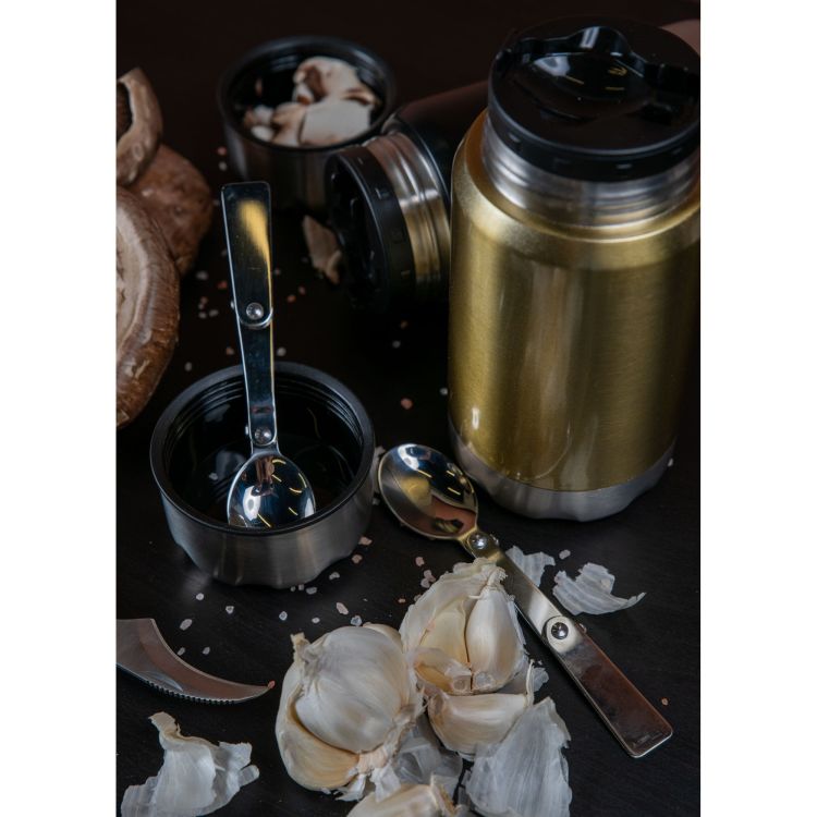 Termos obiadowy ze składaną łyżką mark, stal nierdzewna/miedź, 0,6 l, śred. 9 x 20 cm, czarny To Go / Sagaform