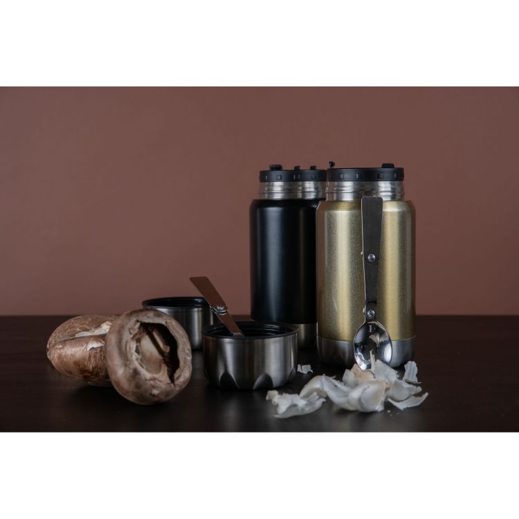 Termos obiadowy ze składaną łyżką mark, stal nierdzewna/miedź, 0,6 l, śred. 9 x 20 cm, czarny To Go / Sagaform
