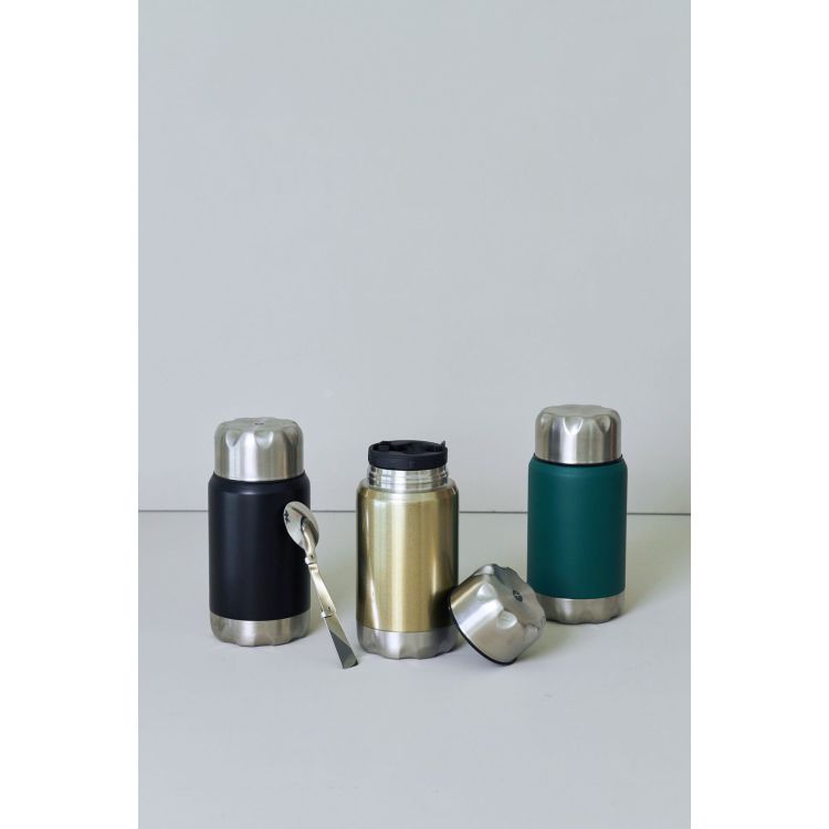 Termos obiadowy ze składaną łyżką mark, stal nierdzewna/miedź, 0,6 l, śred. 9 x 20 cm, czarny To Go / Sagaform