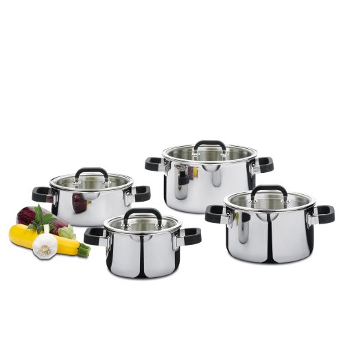 Zestaw garnków, 4 el., stal nierdzewna 18/0/silikon FUSION2+ / Spring