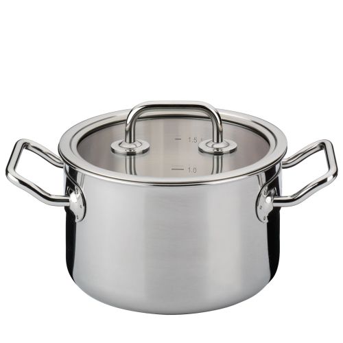 Garnek z pokrywą, 1,7 l, śred. 16 x 10 cm, stal nierdzewna 18/0/szkło BRIGADE BASIC / Spring