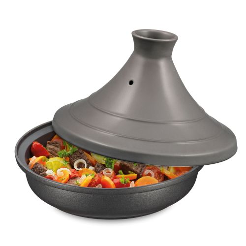 Naczynie do tagine, 2,0 l, śred. 28 cm, emaliowane żeliwo/ceramika, szare  / Spring