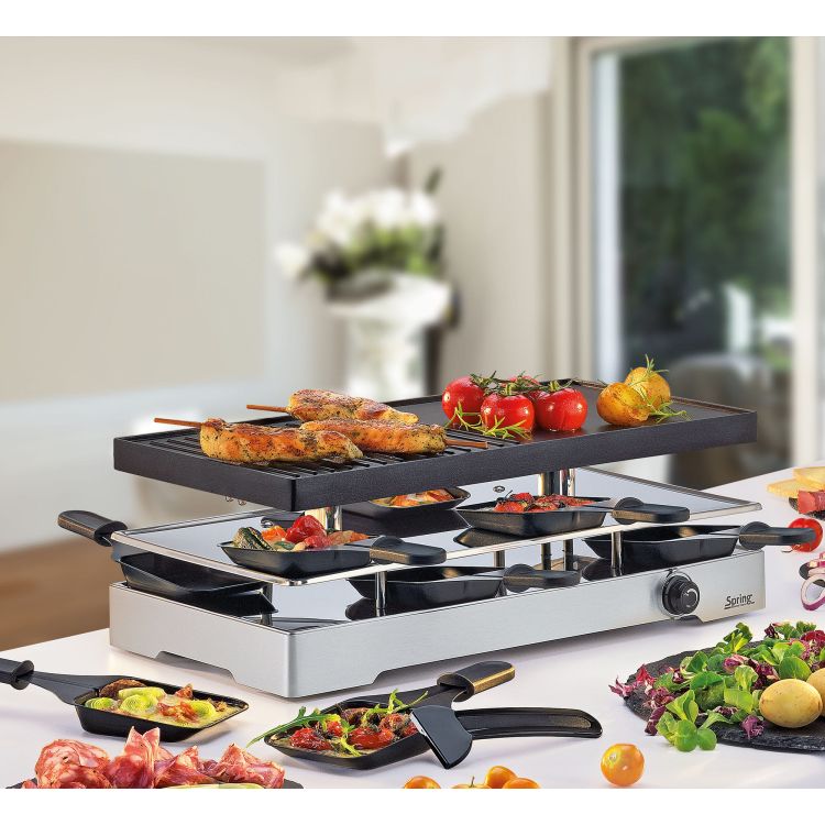 Raclette/grill stołowy, dla 8 os., 2 płyty grzewcze: kamienna/grillowa, 42,5 x 21,5 x 14,5 cm RACLETTE8 CLASSIC DUO / Spring