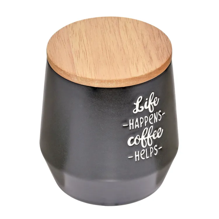 Pojemnik kuchenny, ceramika/drewno dębowe, 0,5 l, czarny Coffee Culture / Cilio