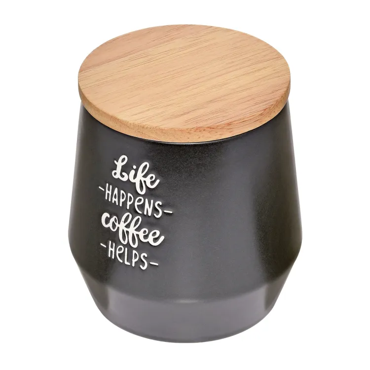 Pojemnik kuchenny, ceramika/drewno dębowe, 0,5 l, czarny Coffee Culture / Cilio