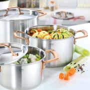 Zestaw garnków, 4 el., stal nierdzewna, uchwyty w kolorze różowego złota GOURMET / Spring