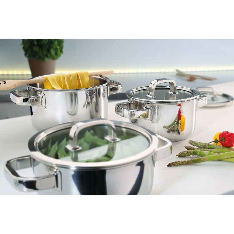 Zestaw garnków ze szklanymi pokrywami, 4 el., stal nierdzewna/szkło FINESSE / Spring