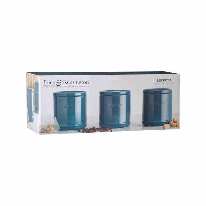 Zestaw 3 pojemników ceramicznych, tealblue, A / Price and Kensington