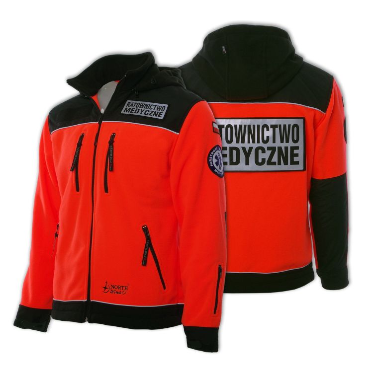 Polar ratowniczy North-Wind PRM-23 FLUO z kapturem oraz kompletem emblematów