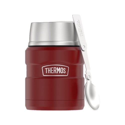 Termos na jedzenie z składaną łyżką i kubkiem Thermos 0,47l - rustic red