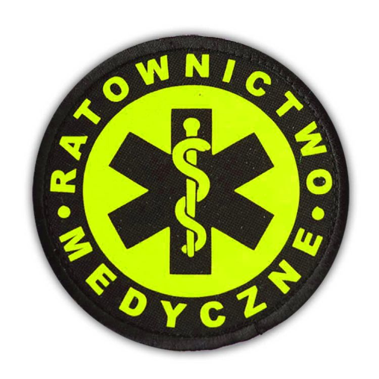 Emblemat YELLOW FLUO RATOWNICTWO MEDYCZNE na rzepie 8,5 cm