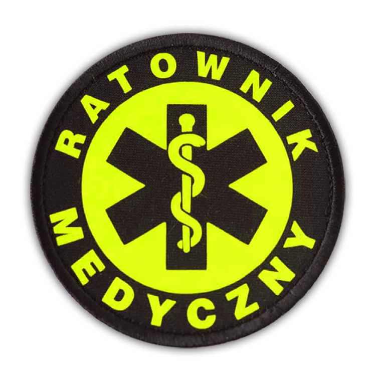 Emblemat YELLOW FLUO RATOWNIK MEDYCZNY na rzepie 8,5 cm