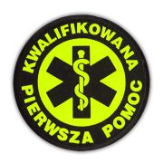 Emblemat YELLOW FLUO KWALIFIKOWANA PIERWSZA POMOC na rzepie 8,5 cm