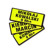 Imiennik tło YELLOW FLUO 1-3 linijki tekstu na rzepie 13 x 5 cm