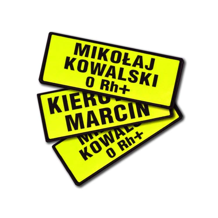 Imiennik tło YELLOW FLUO 1-3 linijki tekstu na rzepie 13 x 5 cm