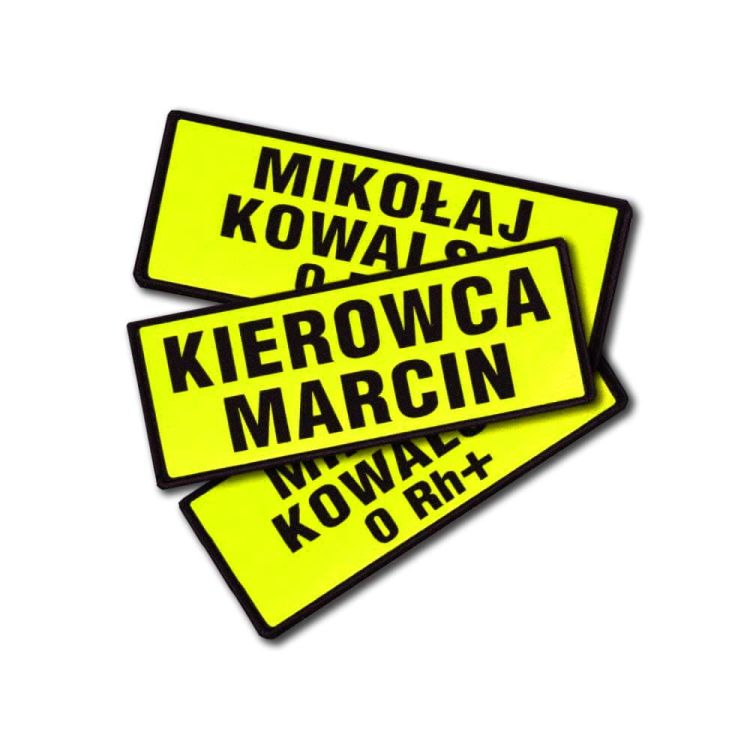 Imiennik tło YELLOW FLUO 1-3 linijki tekstu na rzepie 13 x 5 cm