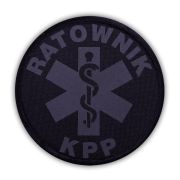Emblemat CZARNY odblaskowy RATOWNIK KPP na rzepie 8,5 cm