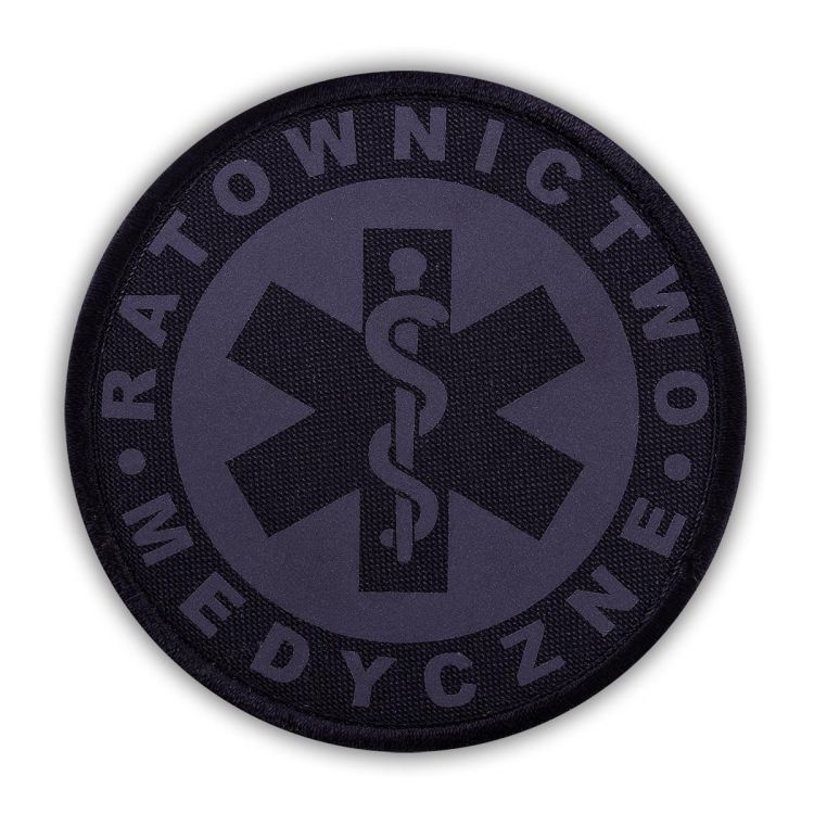 Emblemat CZARNY odblaskowy RATOWNICTWO MEDYCZNE na rzepie 8,5 cm