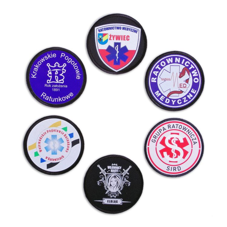 Emblemat personalizowany z dowolnym nadrukiem na rzepie 8,5 cm