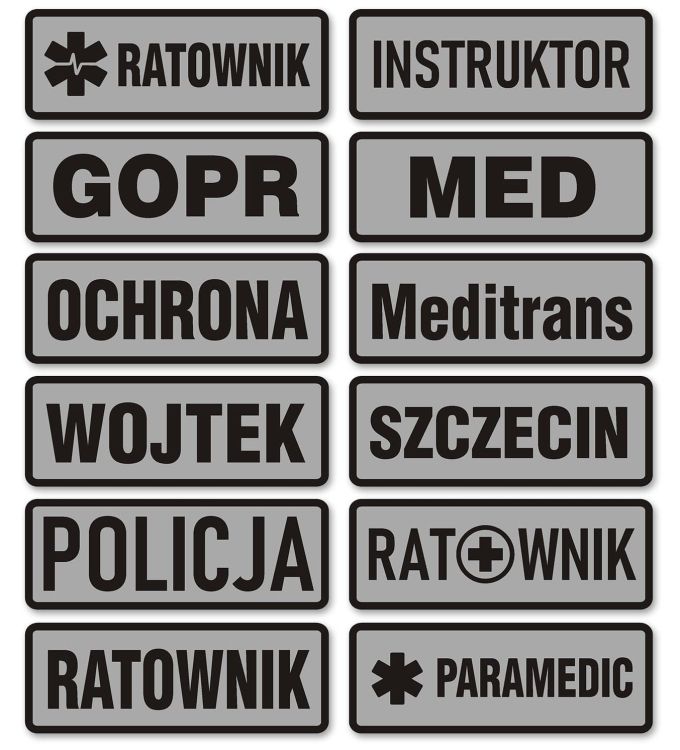 Emblemat dowolny czarny nadruk tło ODBLASK na COMBAT na rzepie 11 x 4 cm