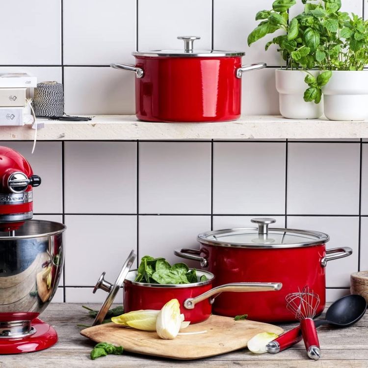 Zestaw garnków emaliowanych z akcesoriami - 8 elementów / KitchenAid