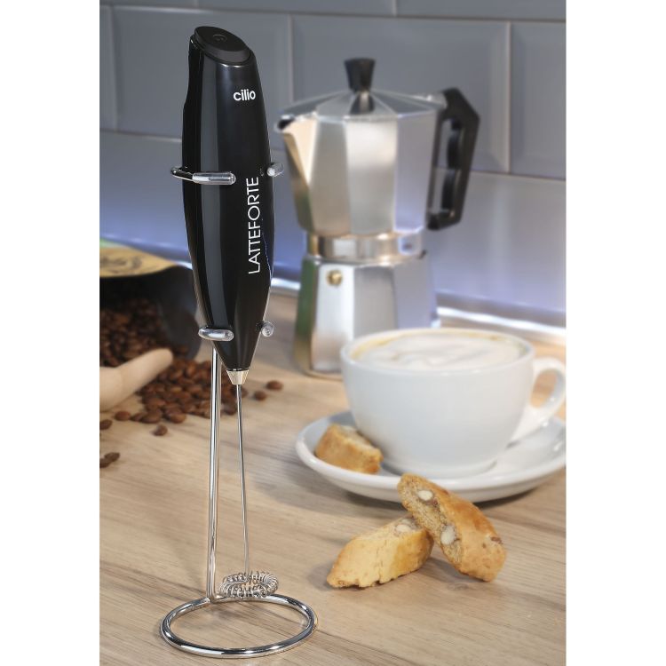 Spieniacz do mleka na stojaku, 23 cm, czarny matowy / Cilio