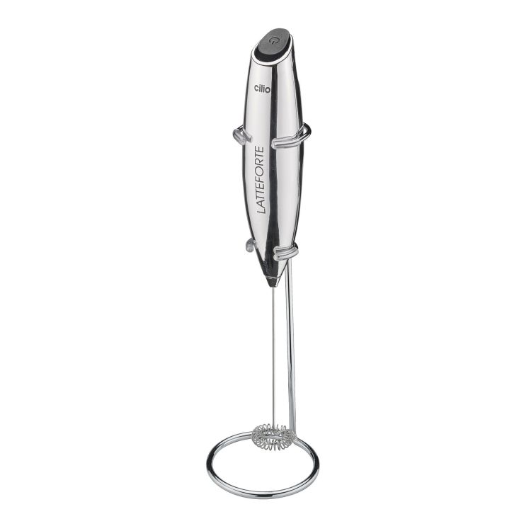 Spieniacz do mleka na stojaku, 23 cm, metaliczny błyszczący / Cilio