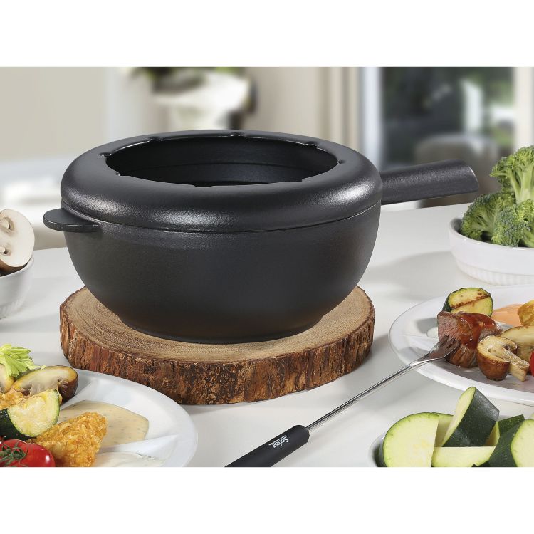 Garnek do fondue serowego, śred. 20 x 10,5 cm, 2,0 l, żeliwo, czarny / Spring