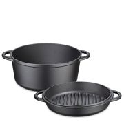 Garnek z pokrywą/patelnią grillową, żeliwo, 5,0 l, śred. 26 cm / Kuchenprofi