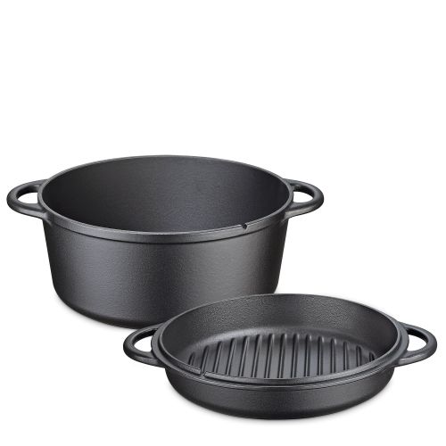 Garnek z pokrywą/patelnią grillową, żeliwo, 5,0 l, śred. 26 cm / Kuchenprofi
