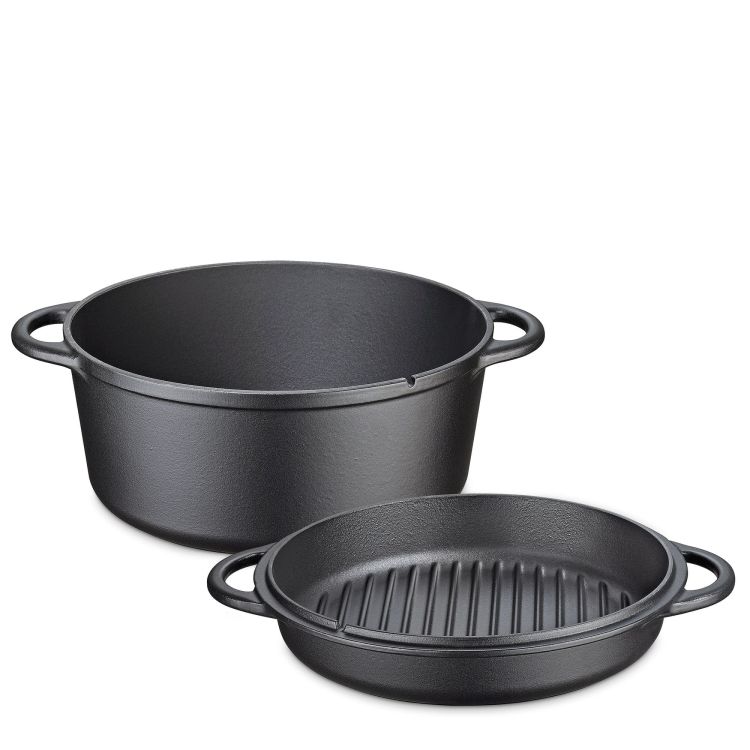 Garnek z pokrywą/patelnią grillową, żeliwo, 5,0 l, śred. 26 cm / Kuchenprofi