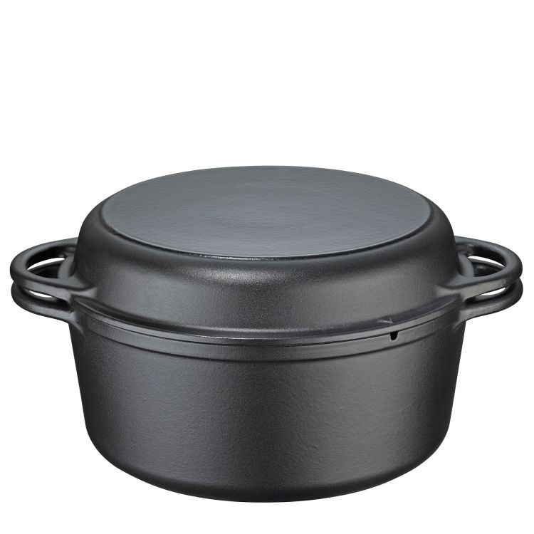 Garnek z pokrywą/patelnią grillową, żeliwo, 5,0 l, śred. 26 cm / Kuchenprofi
